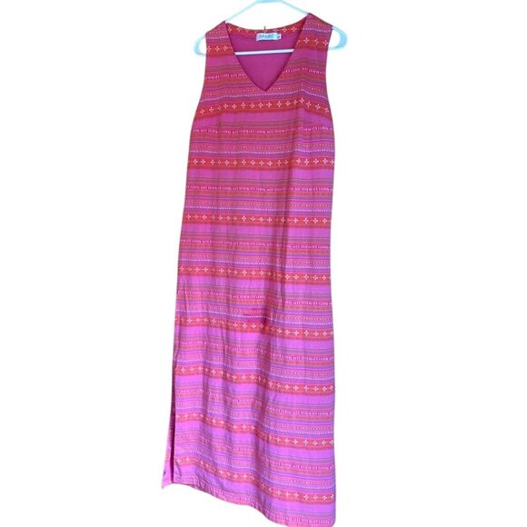 Fresh Produce Pink & Red Sleeveless Maxi Dress With V-Neck & Side Slits - Size M - Picture 3 of 9